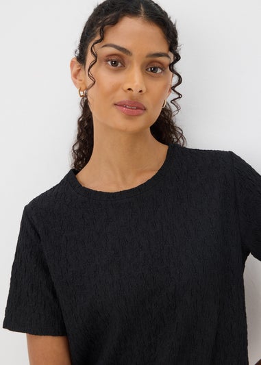 Black Textured T-Shirt Mini Dress