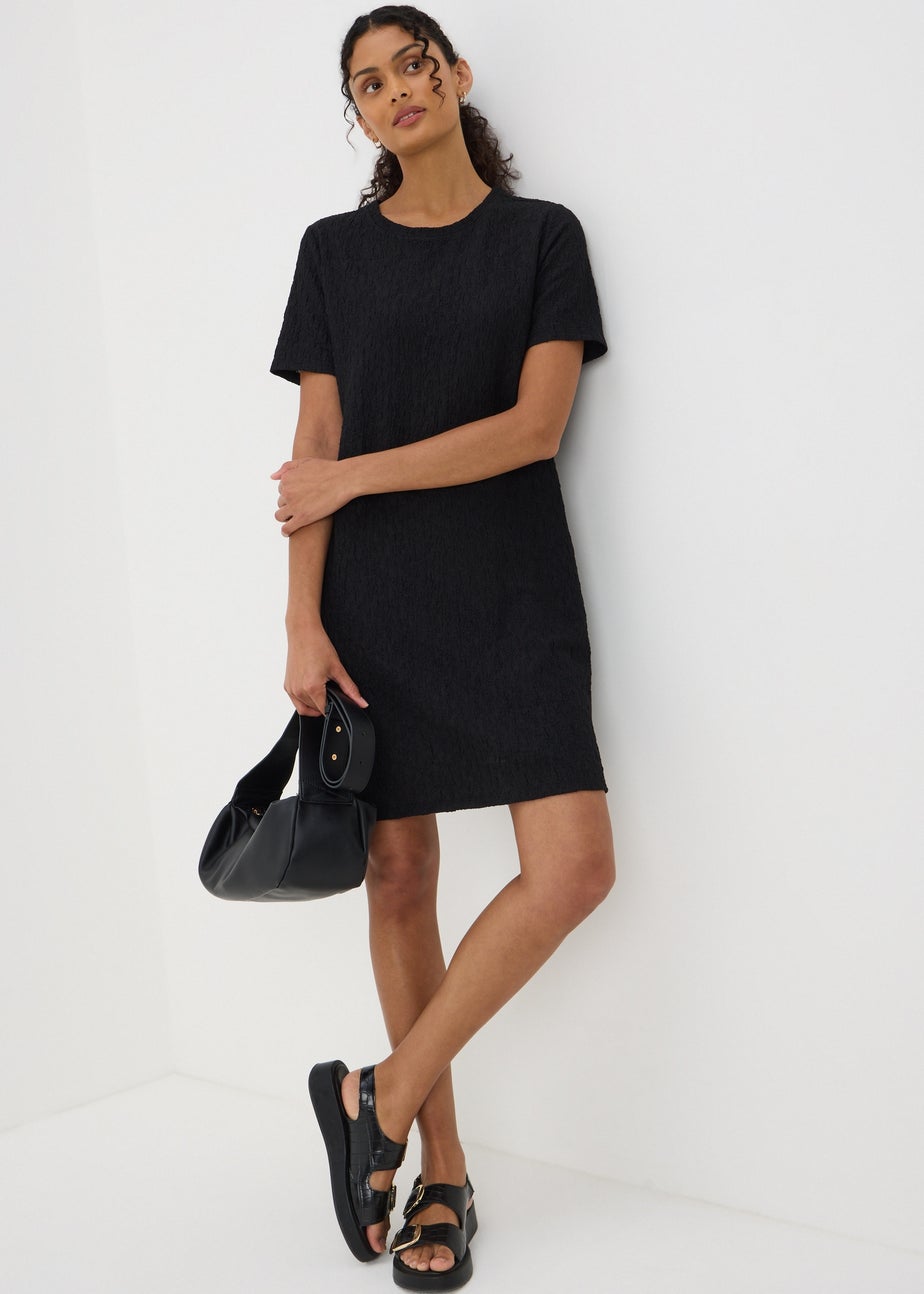 Black Textured T-Shirt Mini Dress