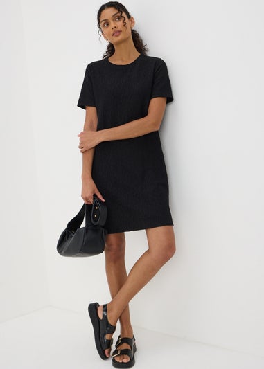 Black Textured T-Shirt Mini Dress