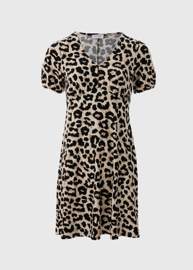 Brown Leopard Print Mini Tea Dress