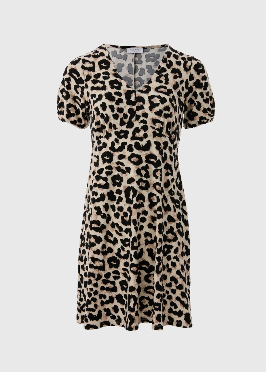 Brown Leopard Print Mini Tea Dress
