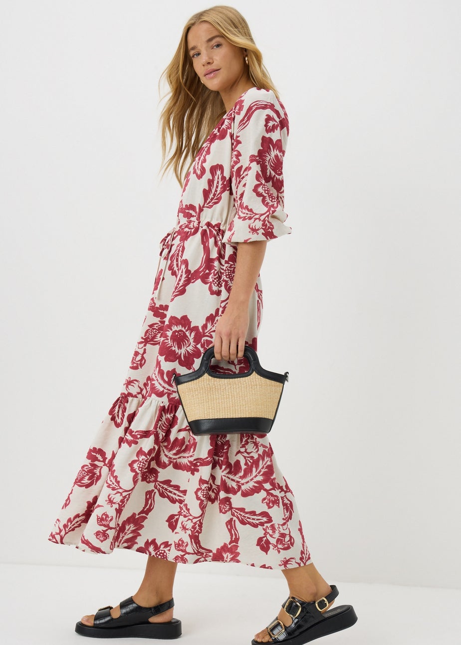 Pink Floral Raglan Midi Shirt Dress