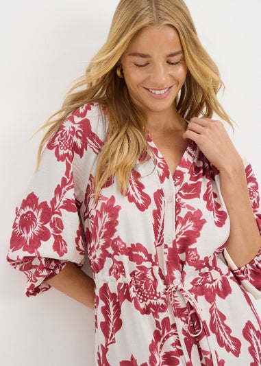 Pink Floral Raglan Midi Shirt Dress