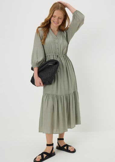 Sage Green Raglan Shirt Midi Dress