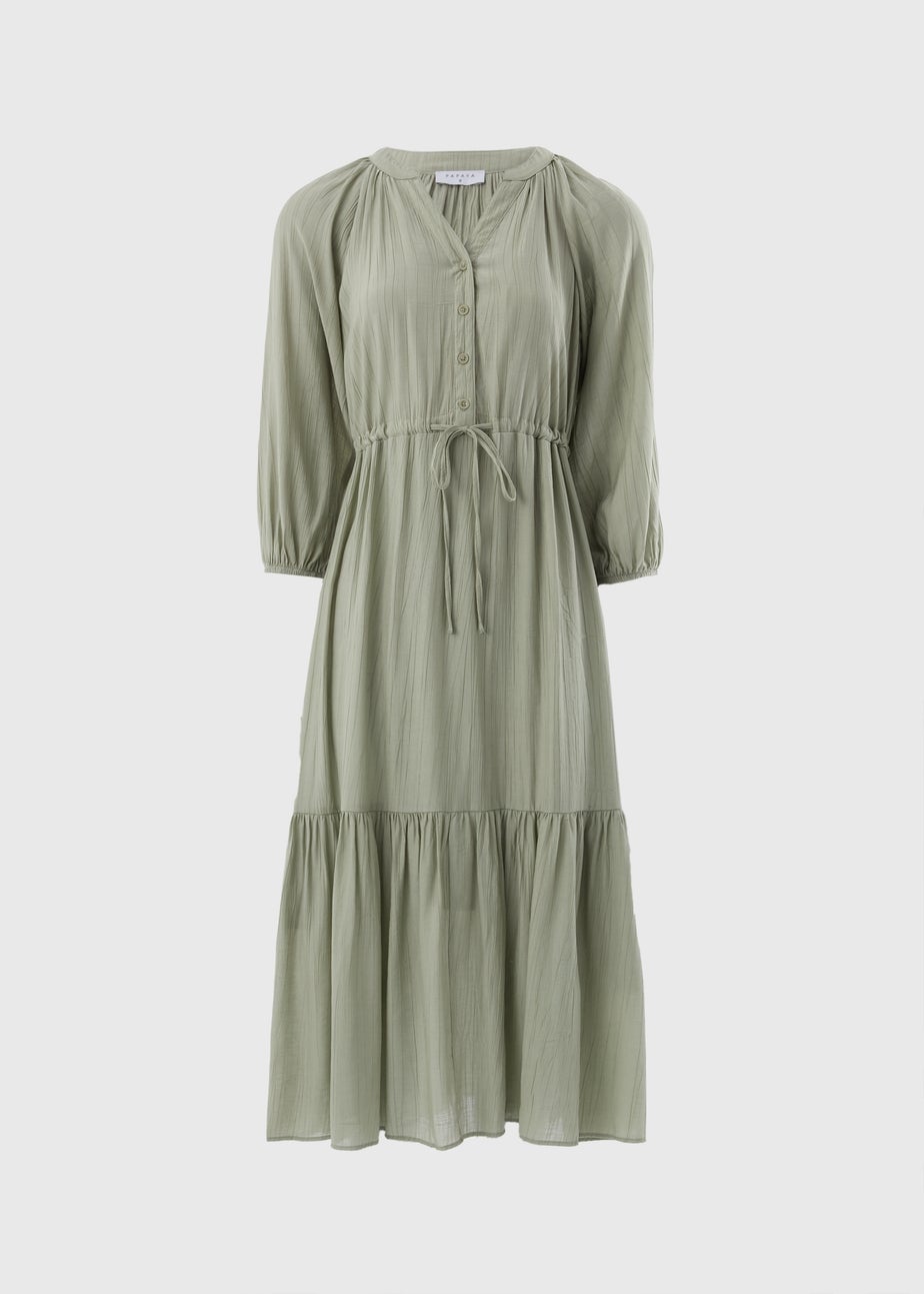 Sage Green Raglan Shirt Midi Dress
