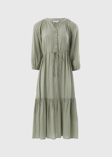 Sage Green Raglan Shirt Midi Dress