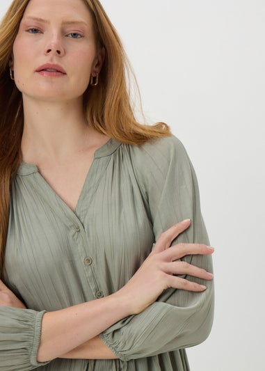 Sage Green Raglan Shirt Midi Dress