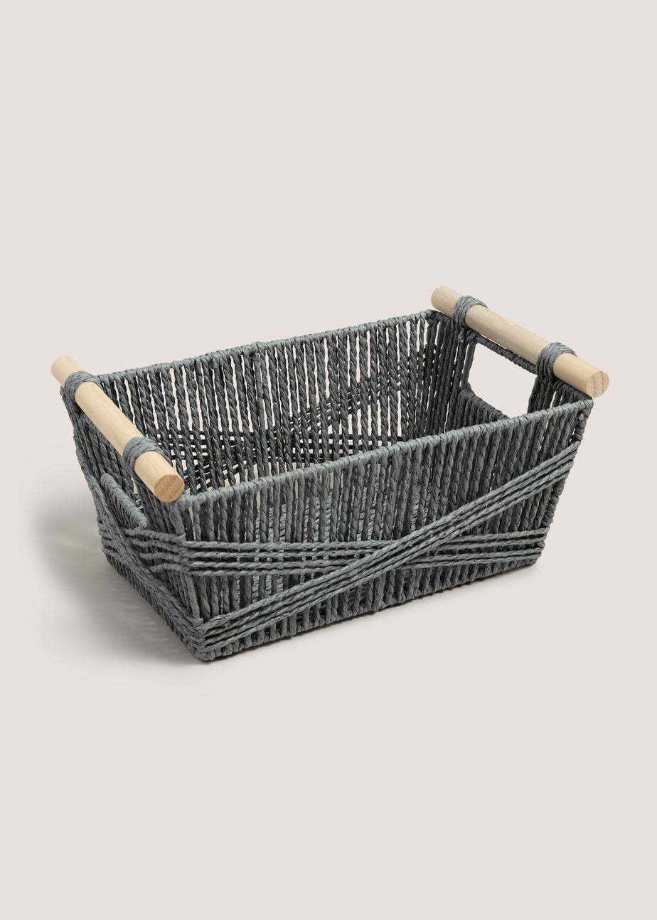 Grey Wooden Handle Basket