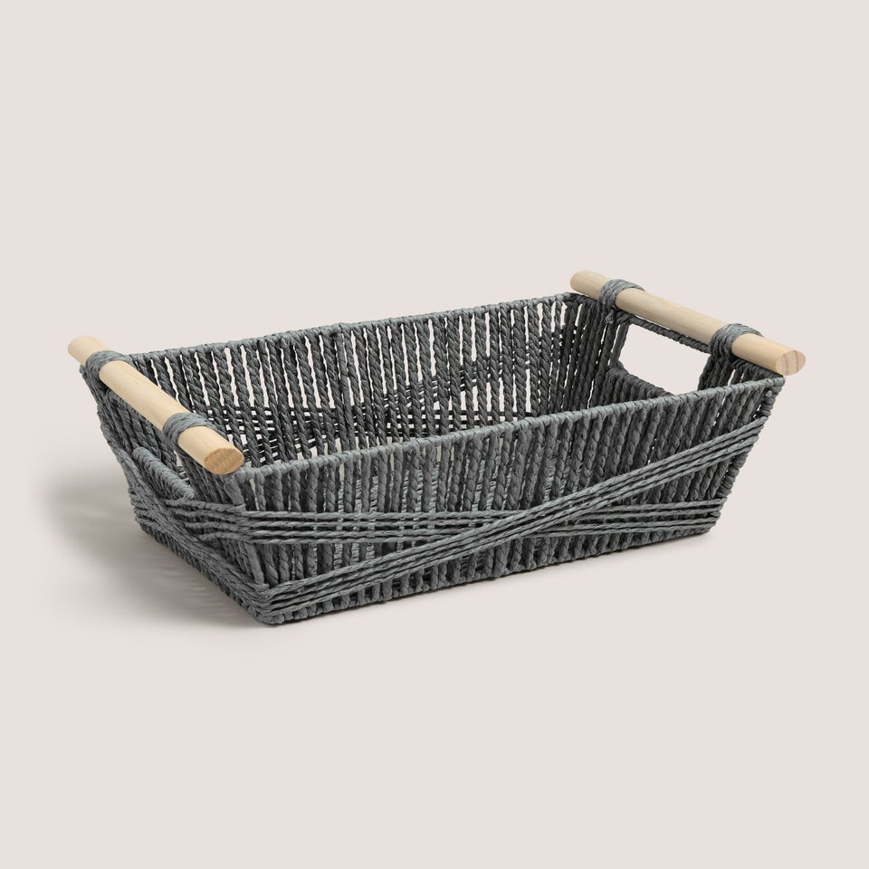 Grey Wooden Handle Basket