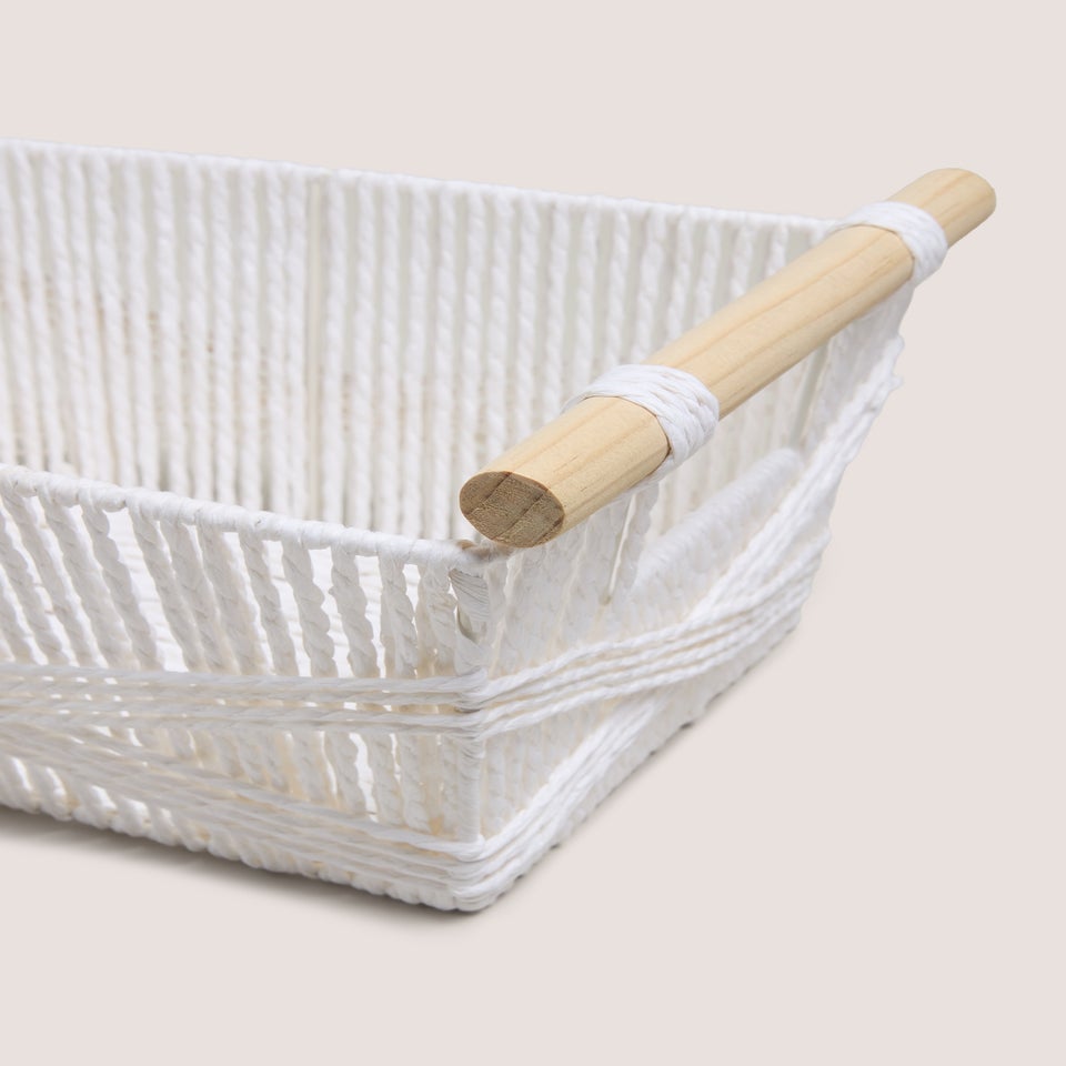 White Wooden Handle Basket
