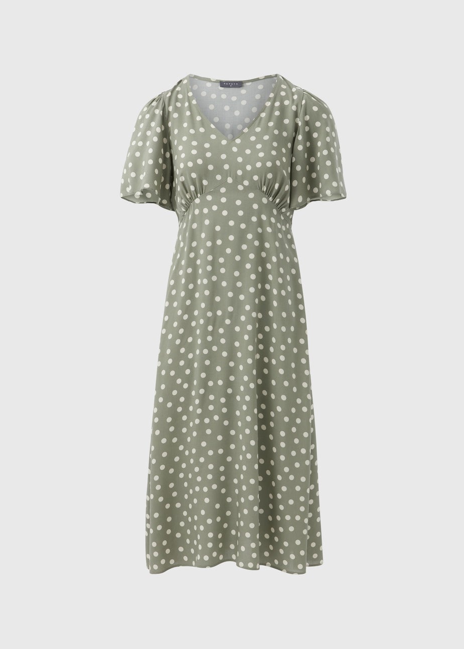 Green Spot Print Midi Tea Dress