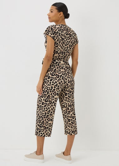 Brown Animal Print Plisse Culotte Jumpsuit