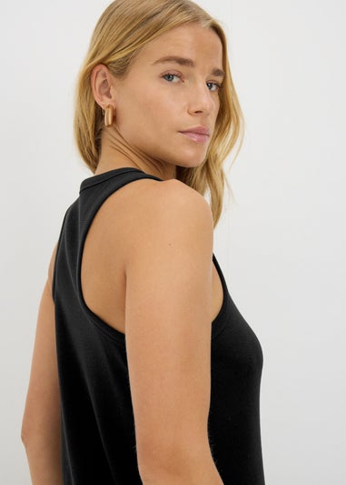 Black Racer Back Ribbed Midi Dress