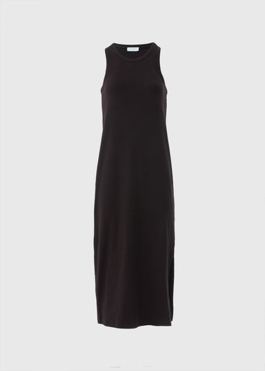 Black Racer Back Ribbed Midi Dress