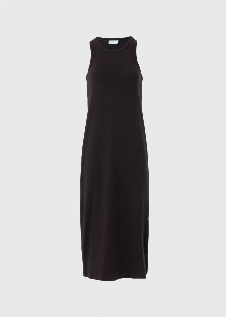 Black Racer Back Ribbed Midi Dress