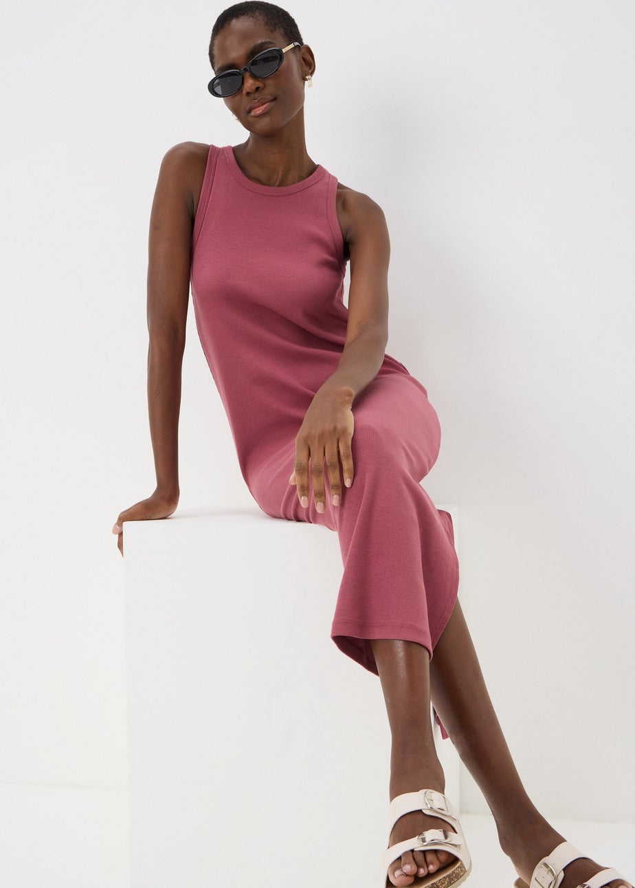 Raspberry Racer Back Ribbed Midi Dress