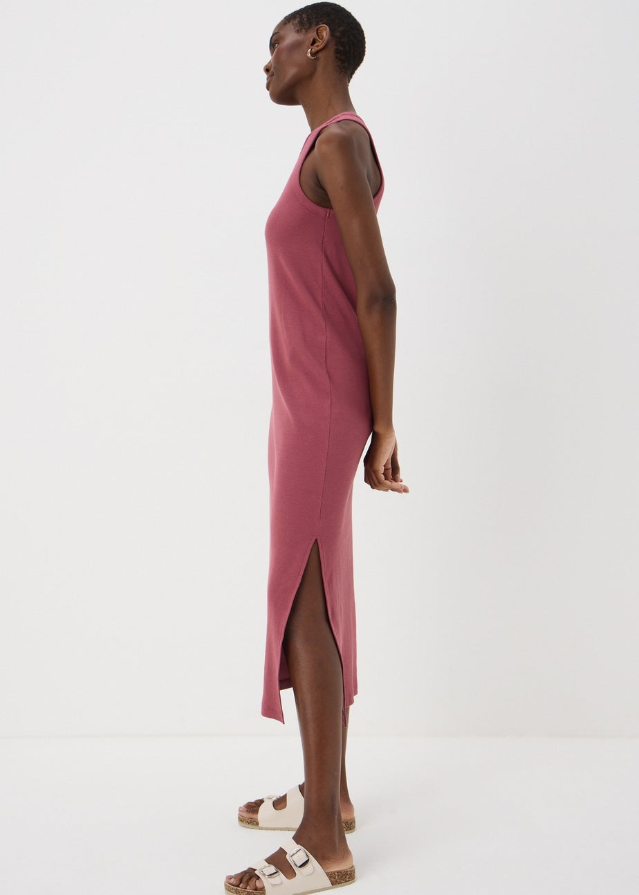 Raspberry Racer Back Ribbed Midi Dress