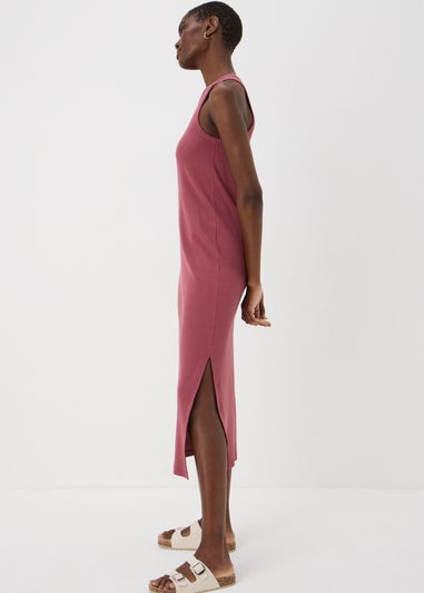 Raspberry Racer Back Ribbed Midi Dress