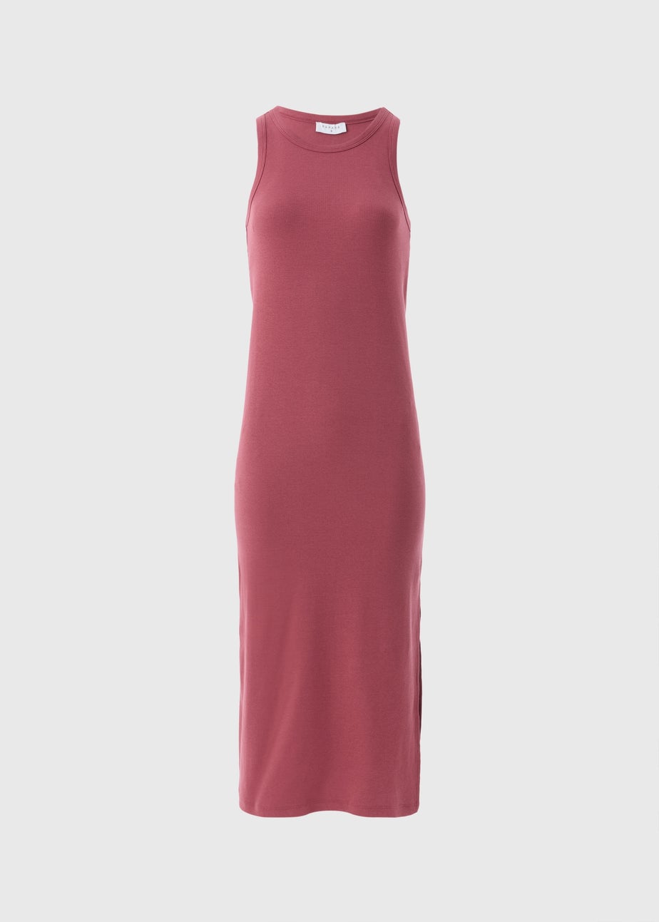 Raspberry Racer Back Ribbed Midi Dress