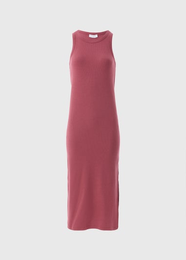 Raspberry Racer Back Ribbed Midi Dress