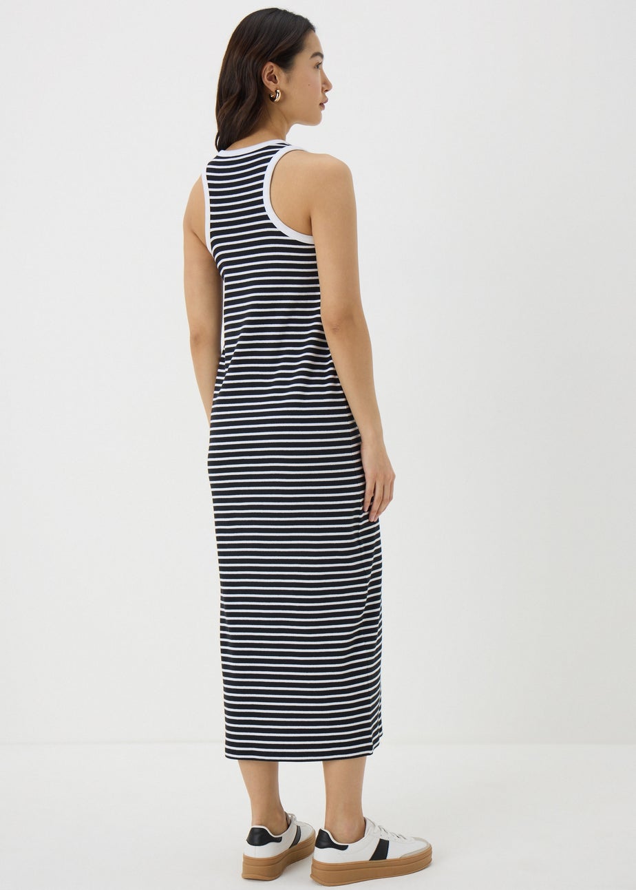 Black Stripe Racer Back Ribbed Midi Dress