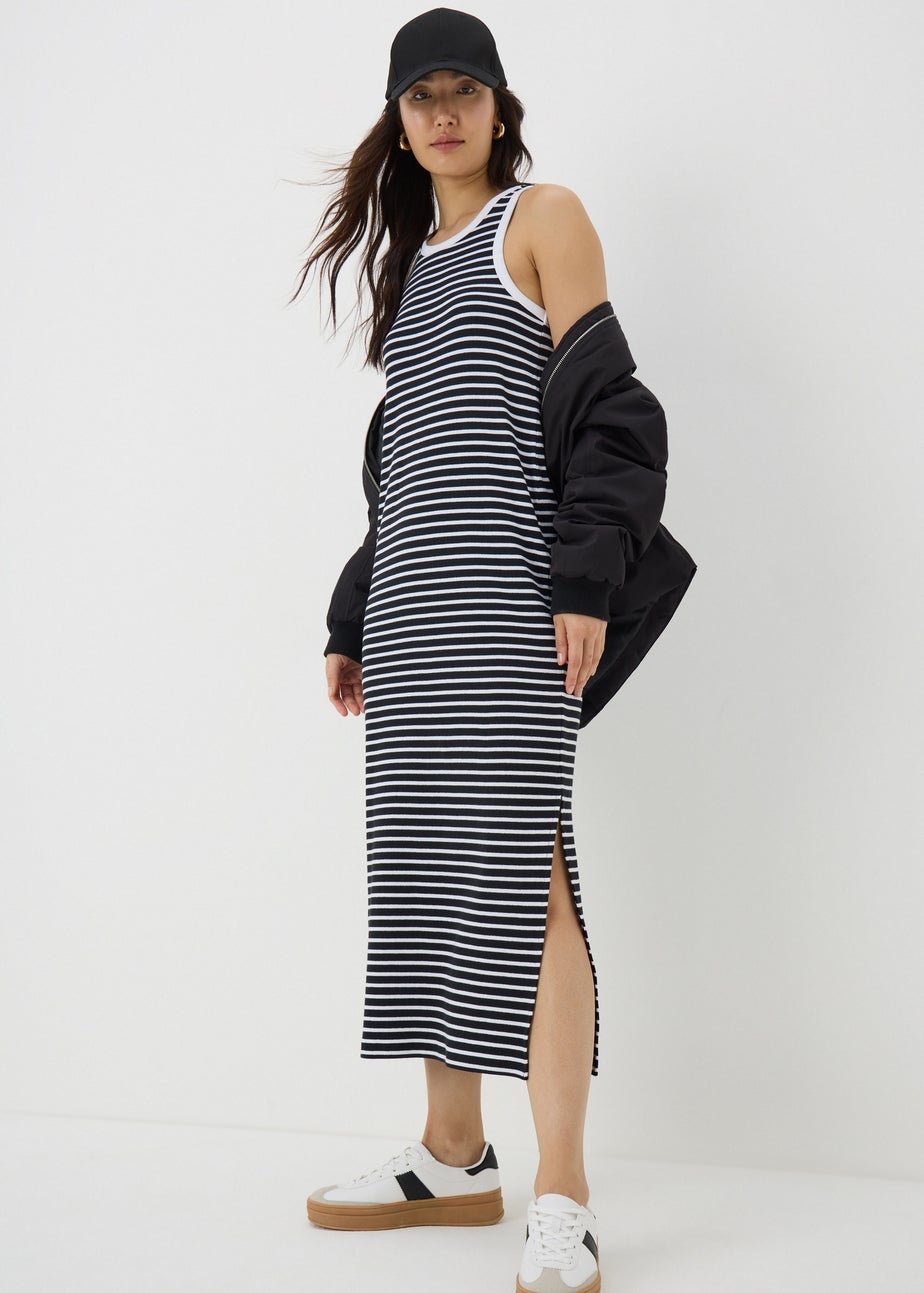 Black Stripe Racer Back Ribbed Midi Dress