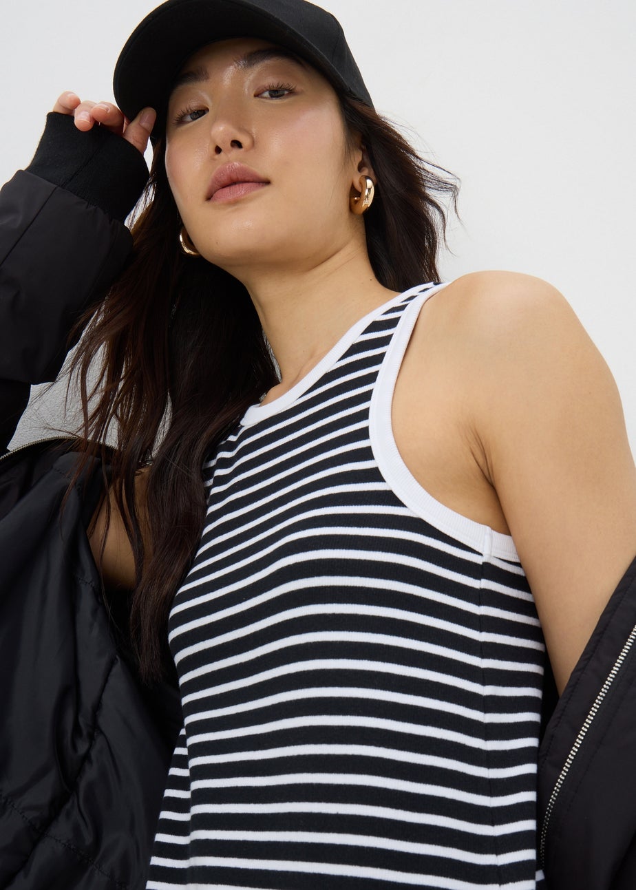 Black Stripe Racer Back Ribbed Midi Dress