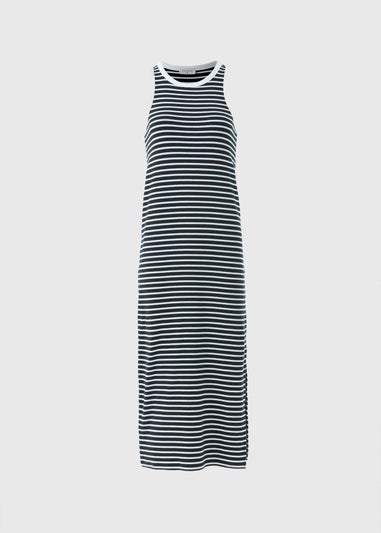 Black Stripe Racer Back Ribbed Midi Dress