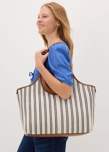 Natural Stripe Large Canvas Tote Bag