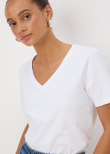 White V-Neck Regular Fit T-Shirt