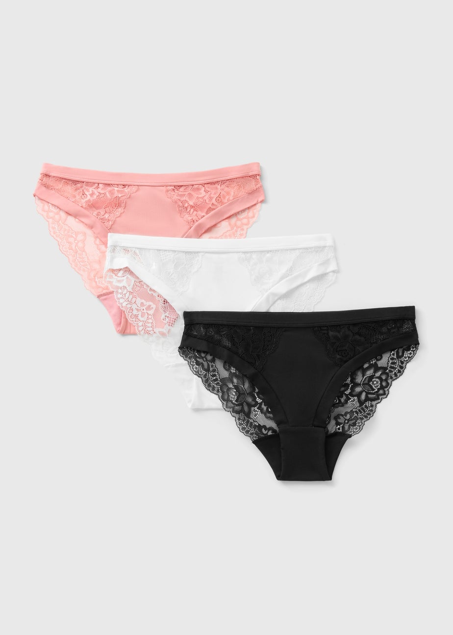 3 Pack Multicolour Lace Brushed High Leg Knickers