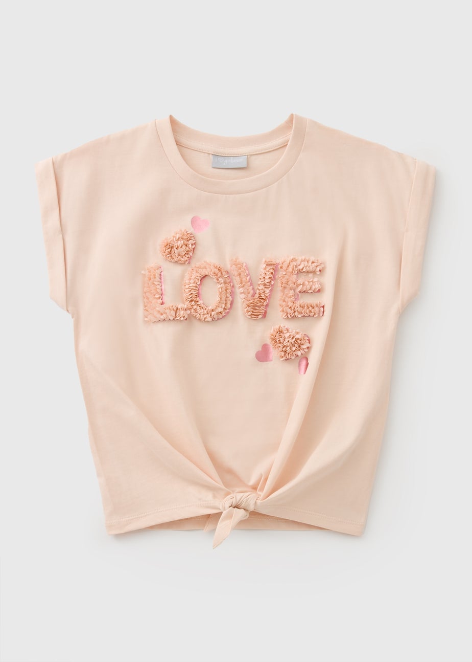 Girls Pink 3D Confetti Tie Front T-Shirt (7-15yrs)