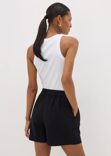 Black Linen Blend Shorts