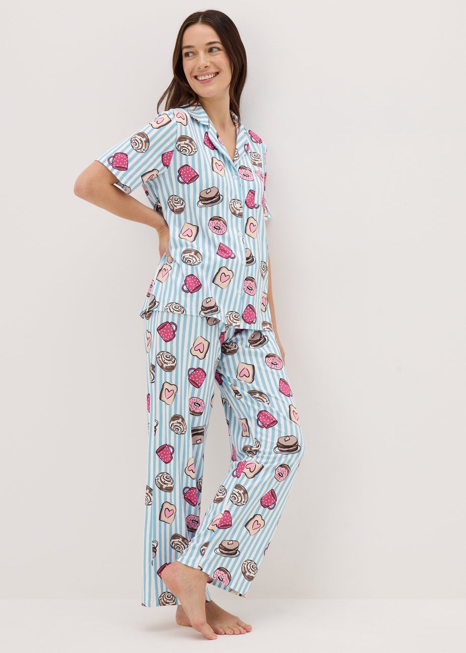 Blue Stripe Croissant Short Pyjama Set