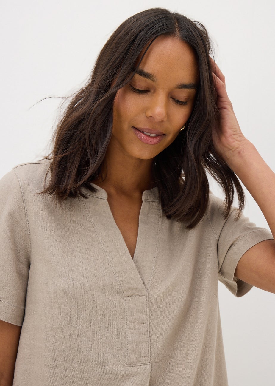 Taupe Linen Blend Shift Dress