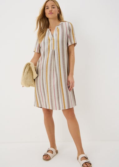 Stripe Linen Blend Shift Mini Dress