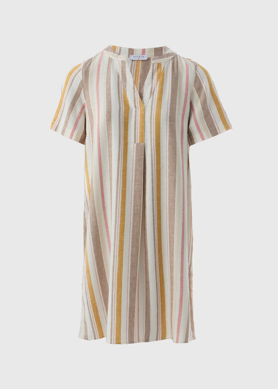 Stripe Linen Blend Shift Mini Dress
