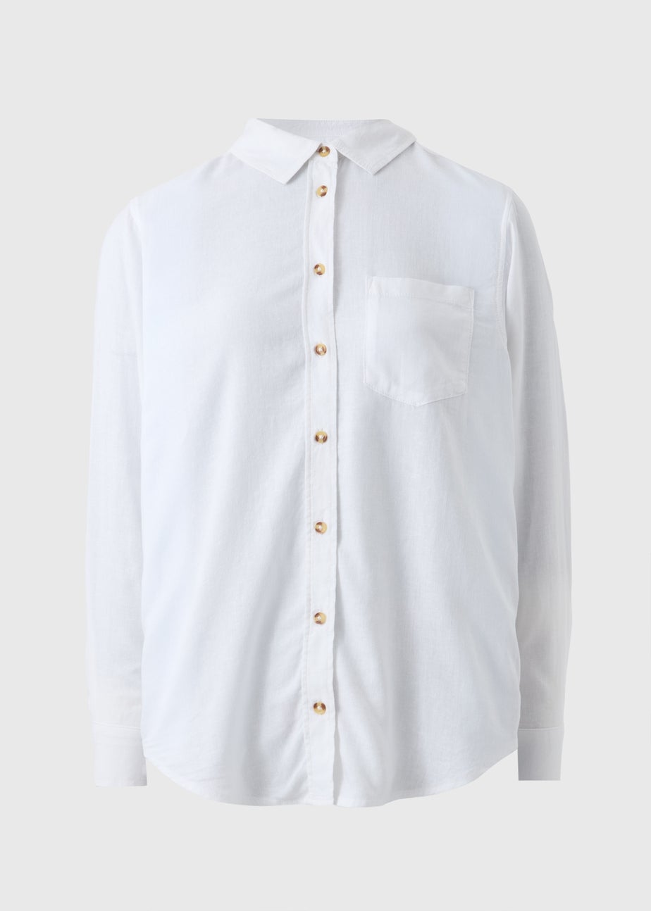 White Linen Blend Shirt