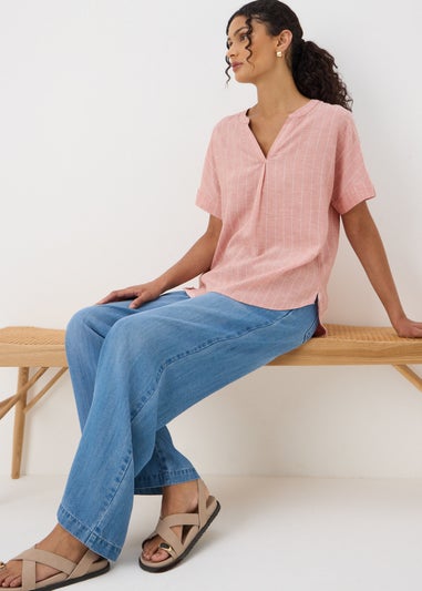 Pink Stripe Linen Blend Top