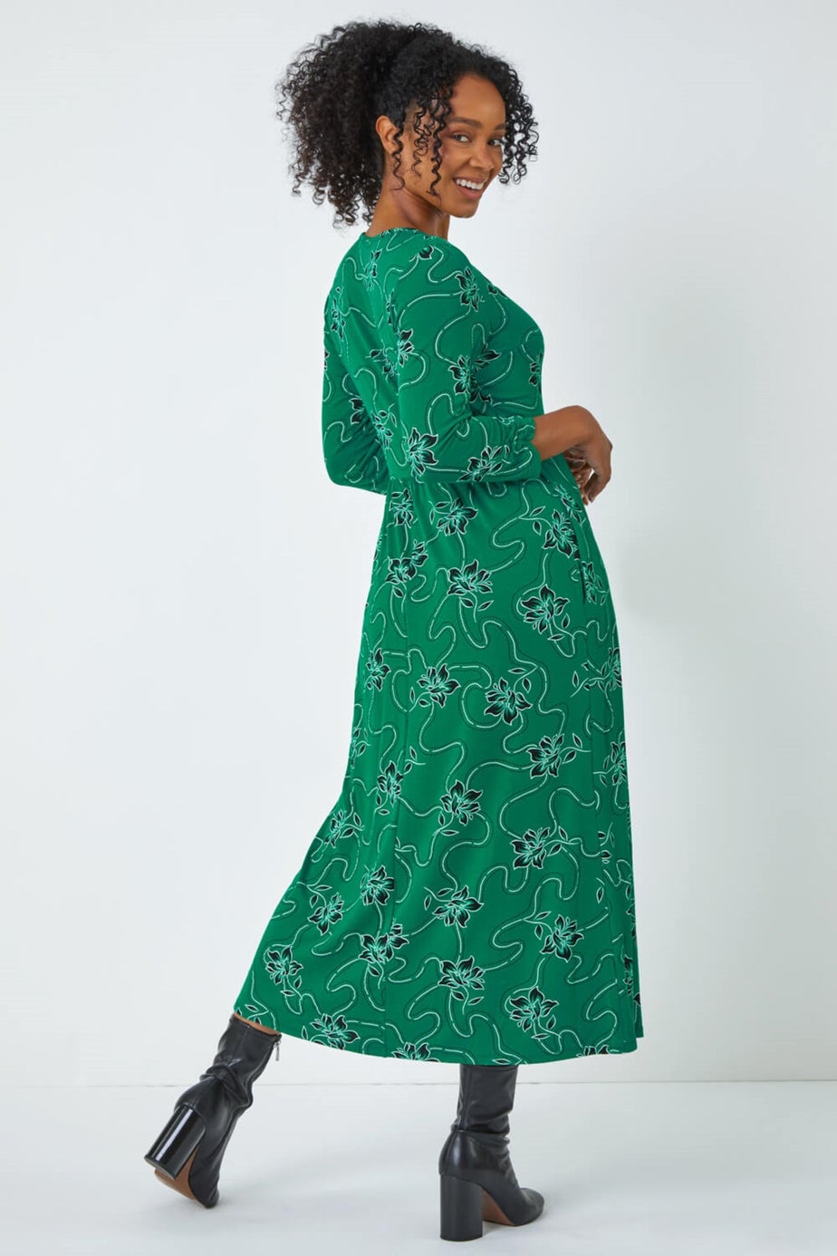 Roman Green Petite Floral Print Stretch Midi Dress