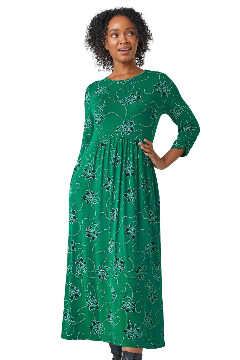 Roman Green Petite Floral Print Stretch Midi Dress
