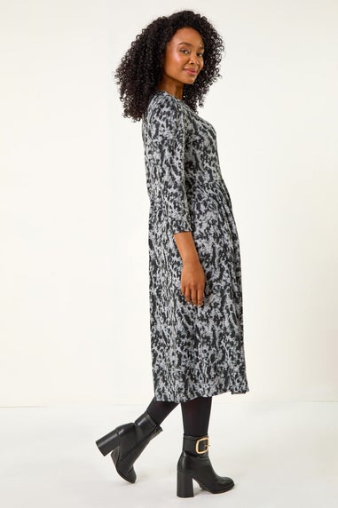 Roman Black Petite Floral Print Button Up Midi Dress