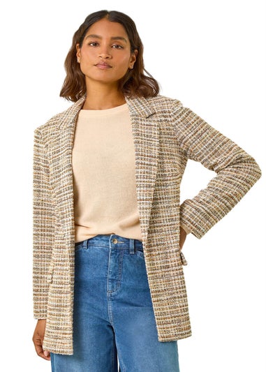 Roman Tan Textured Longline Blazer