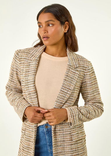 Roman Tan Textured Longline Blazer