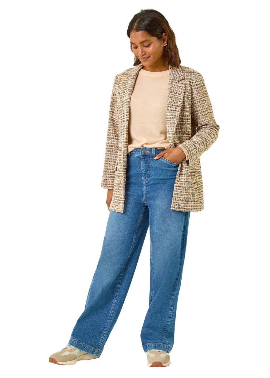 Roman Tan Textured Longline Blazer