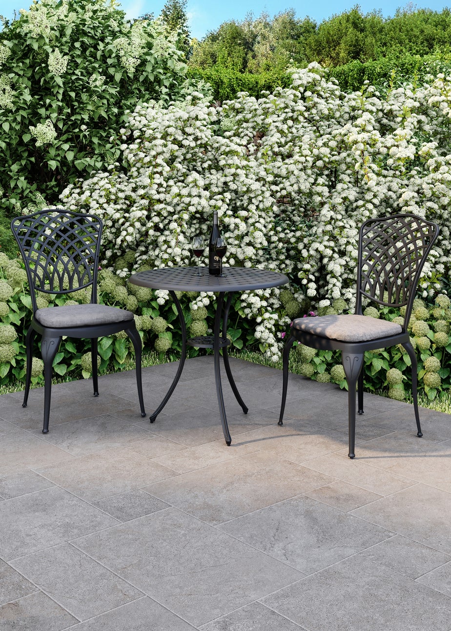 Charles Bentley Cast Aluminium Black Bistro Table & 2 Chairs Set (Dia. 70cm H68cm)