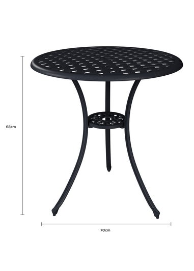 Charles Bentley Cast Aluminium Black Bistro Table & 2 Chairs Set (Dia. 70cm H68cm)