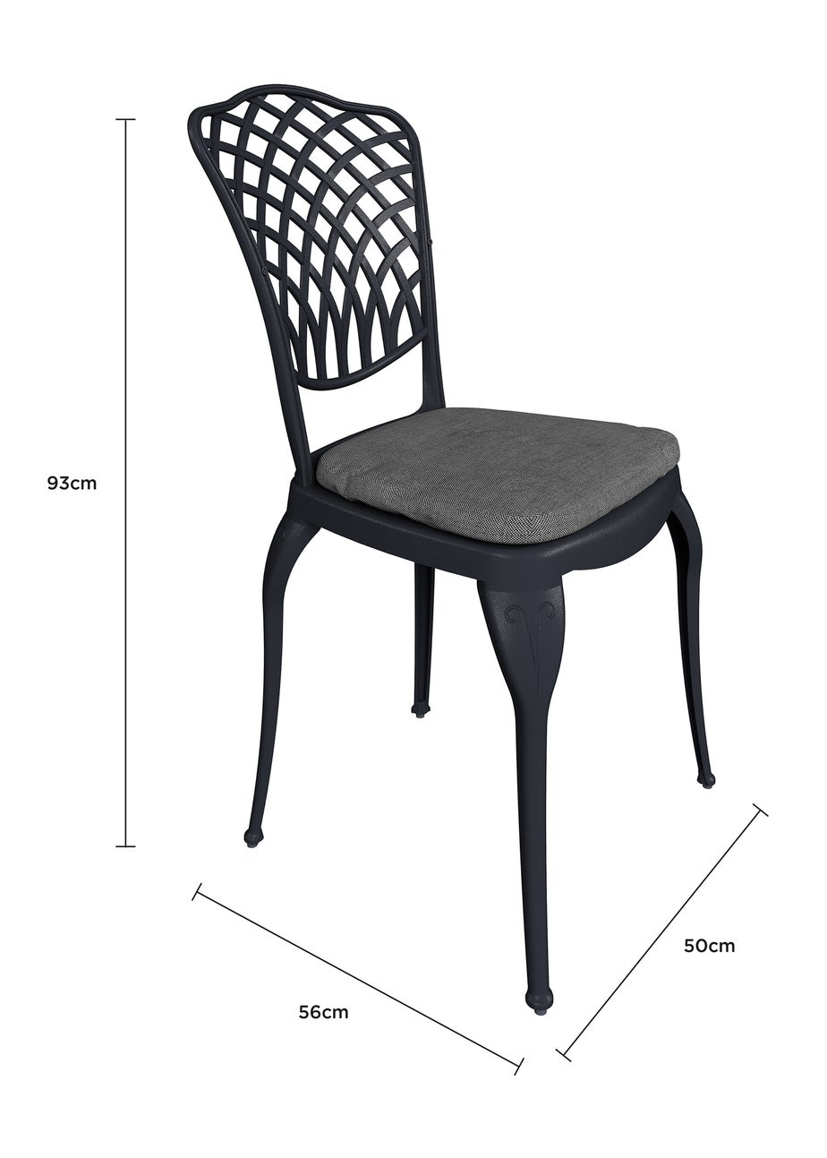 Charles Bentley Cast Aluminium Black Bistro Table & 2 Chairs Set (Dia. 70cm H68cm)