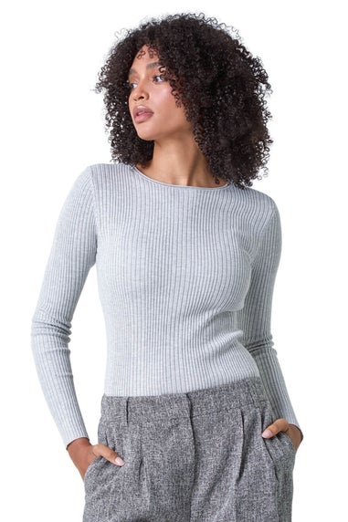 Roman Light Grey Soft Ribbed Stretch Knit Jumper