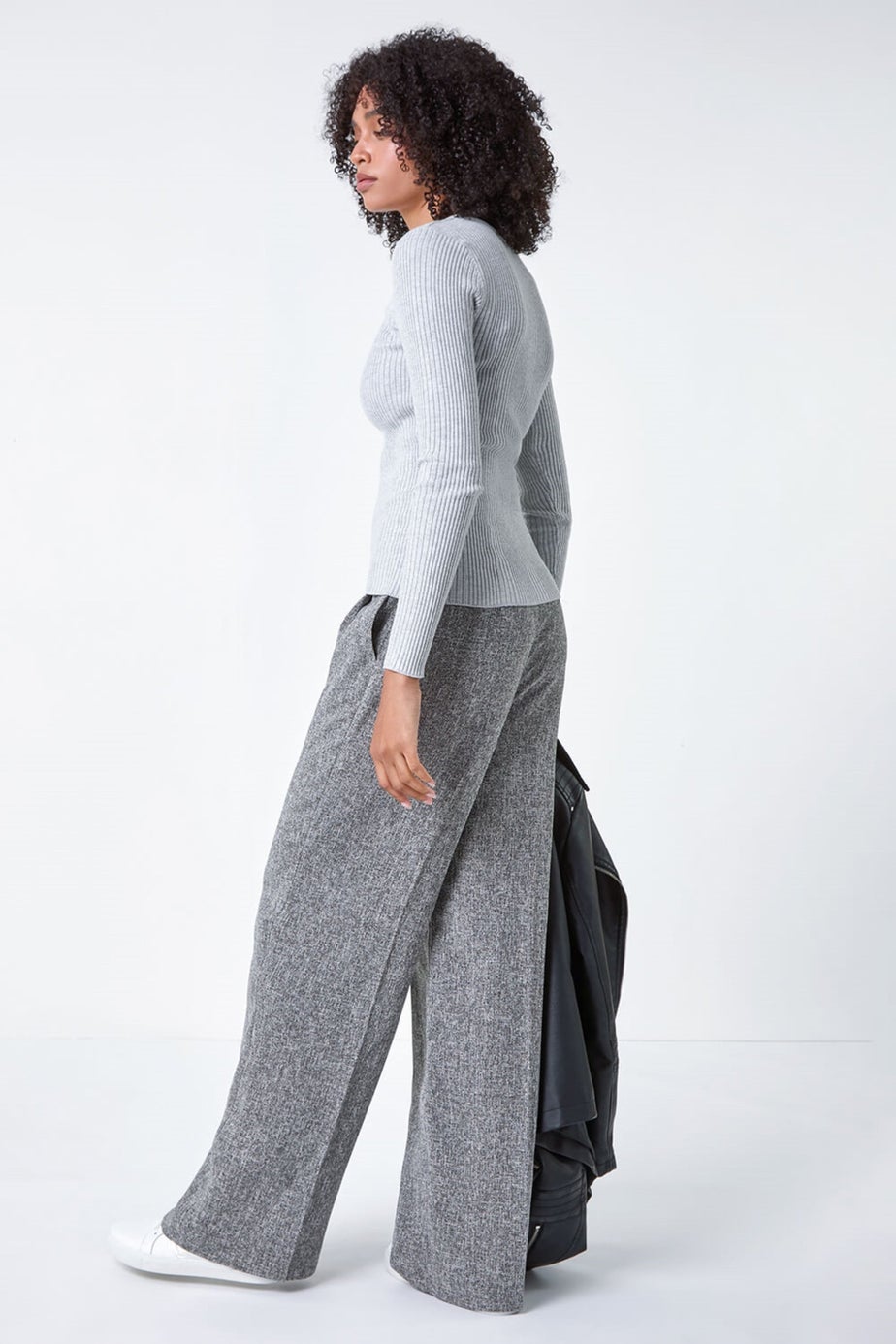 Roman Light Grey Soft Ribbed Stretch Knit Jumper